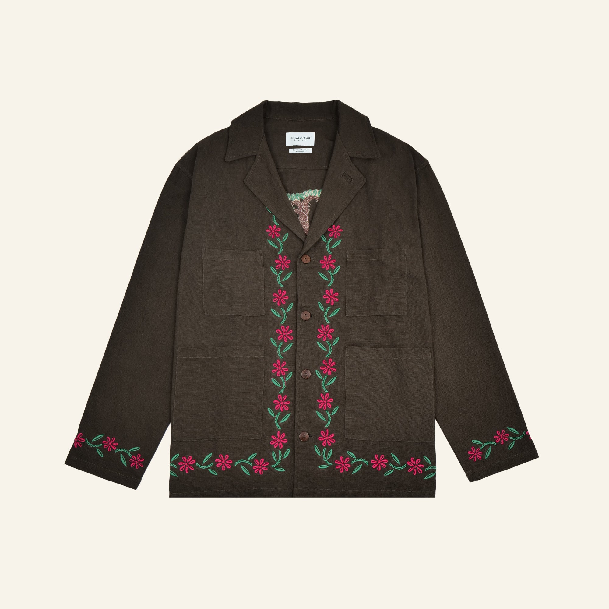 pothead jacket Embroidered Long Sleeve Shirt (Olive)