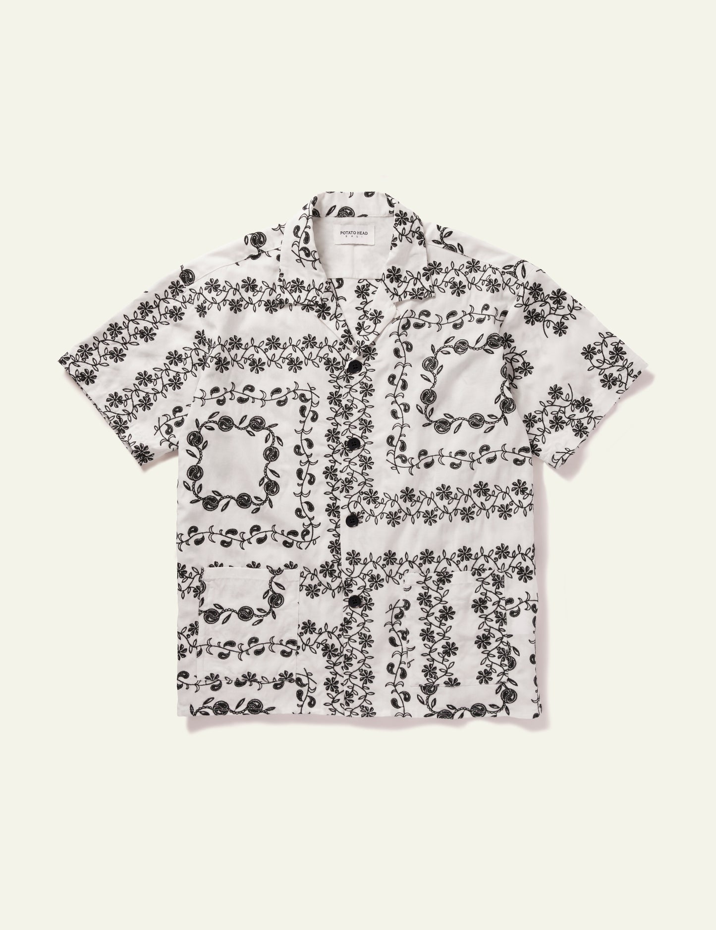 Yin Yang Paisley Short Sleeve Shirt (White)