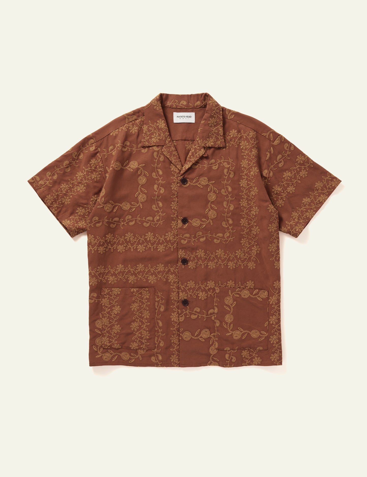 Yin Yang Paisley Short Sleeve Shirt (Brown)