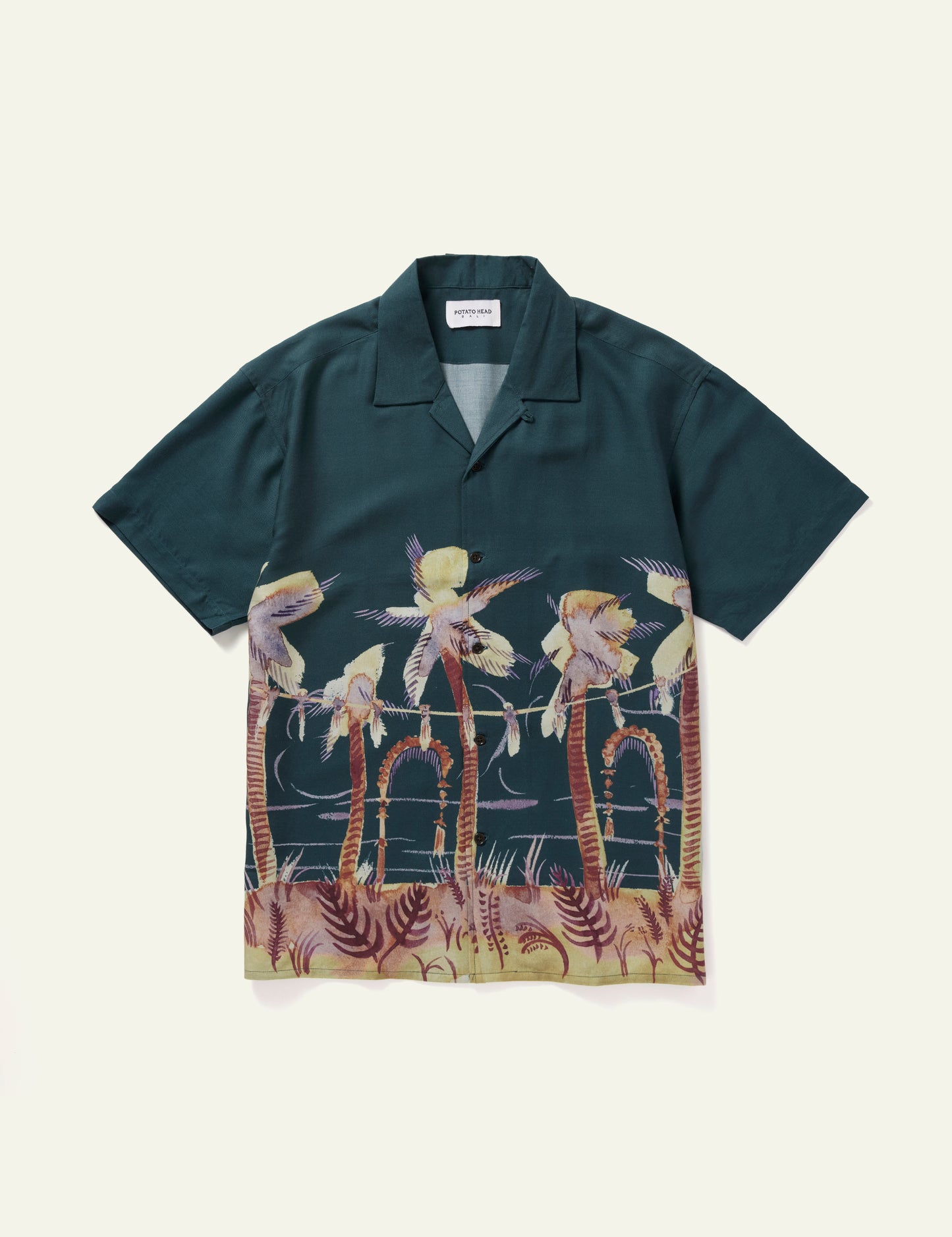 Palm Tree Short Sleeve Shirt (Blue Green)