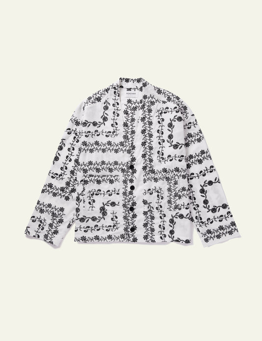 Yin Yang Paisley Long Sleeve Cardigan (White)