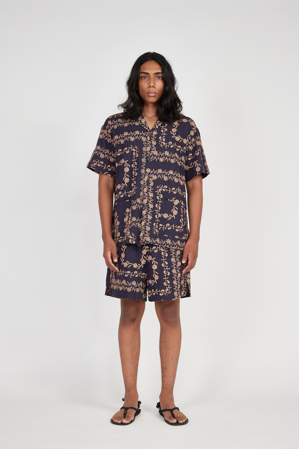 Yin Yang Paisley Short Sleeve Shirt (Navy)