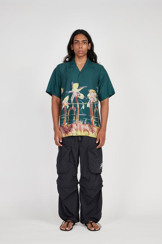 Palm Tree Short Sleeve Shirt (Blue Green)