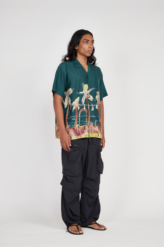 Palm Tree Short Sleeve Shirt (Blue Green)