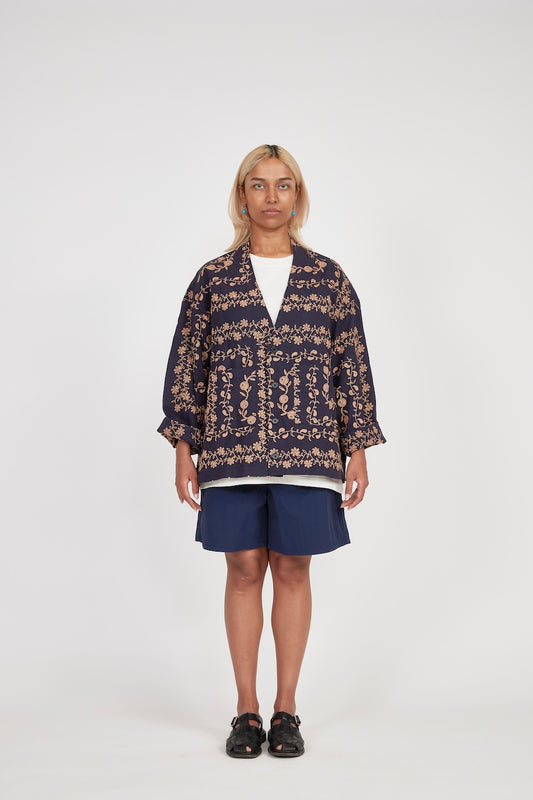 Yin Yang Paisley Long Sleeve Cardigan (Navy)