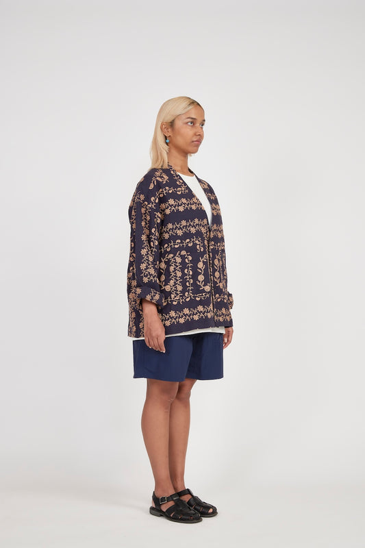 Yin Yang Paisley Long Sleeve Cardigan (Navy)