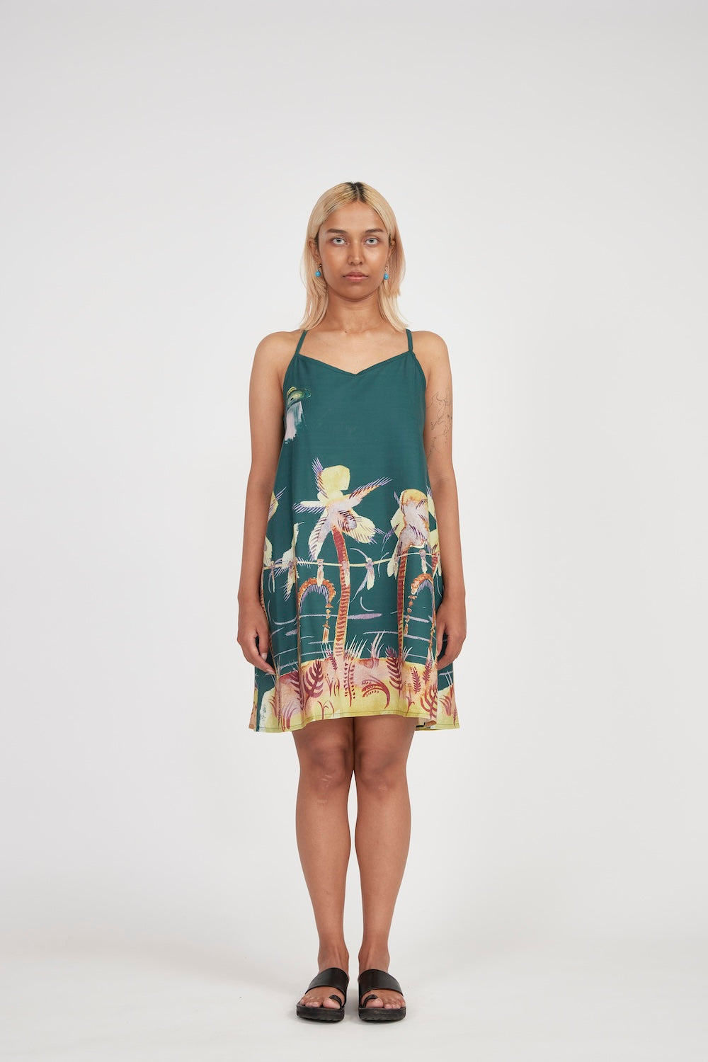 Palm Tree Women's Slip Dress (Blue Green)