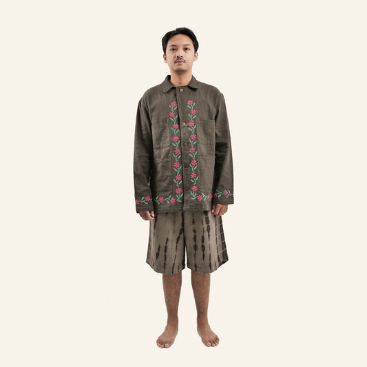 Embroidered Long Sleeve Shirt (Olive)