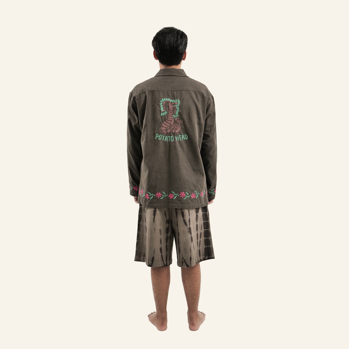 Embroidered Long Sleeve Shirt (Olive)