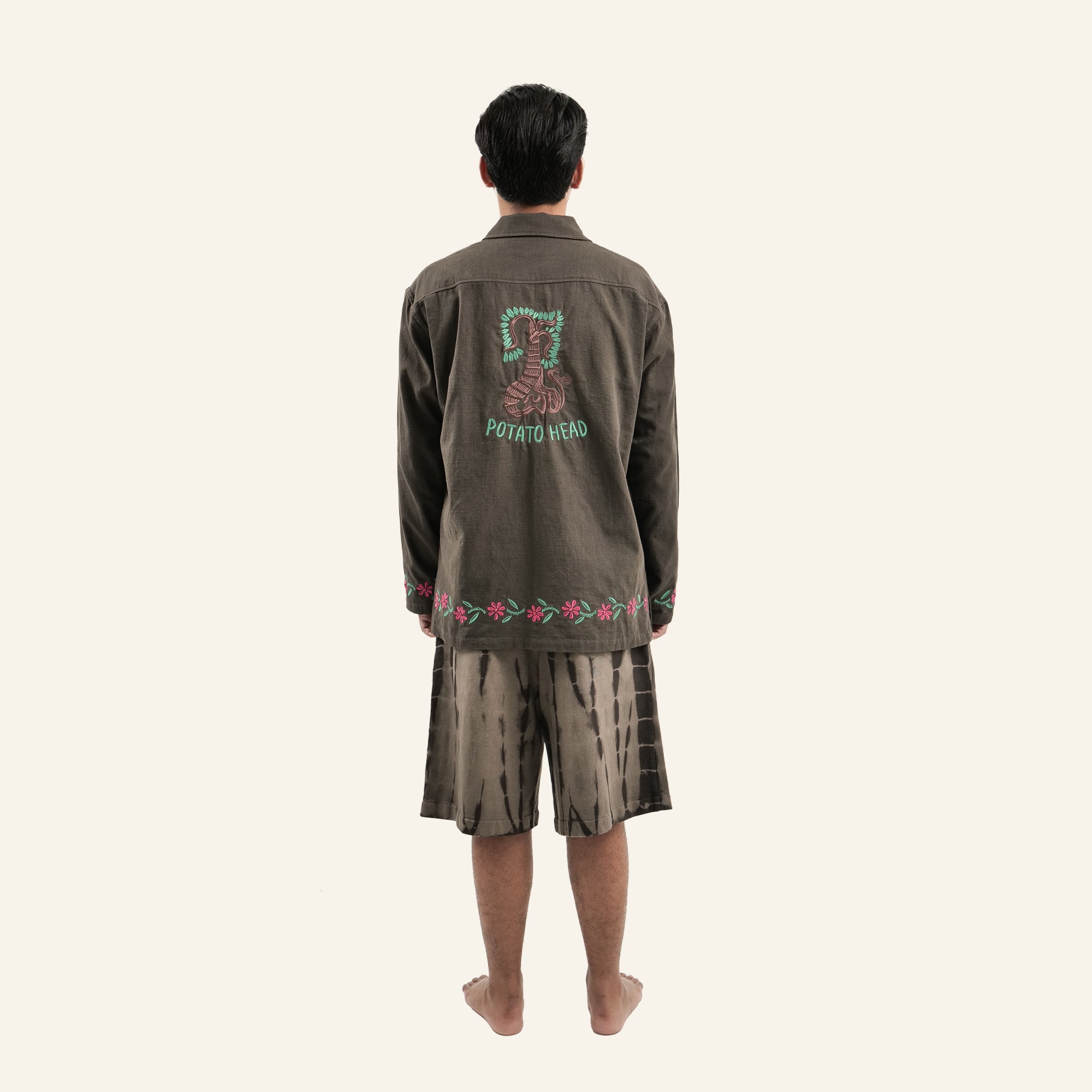 Embroidered Long Sleeve Shirt (Olive)