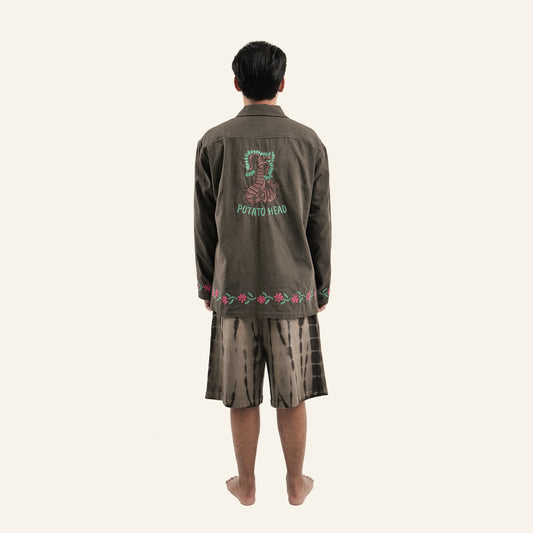 Embroidered Long Sleeve Shirt (Olive)