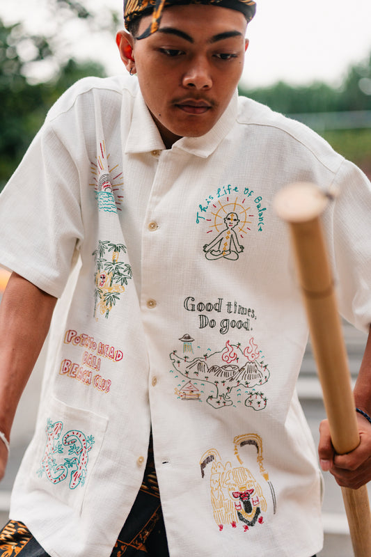 Bali's Landscape Short Sleeve Shirt (White)