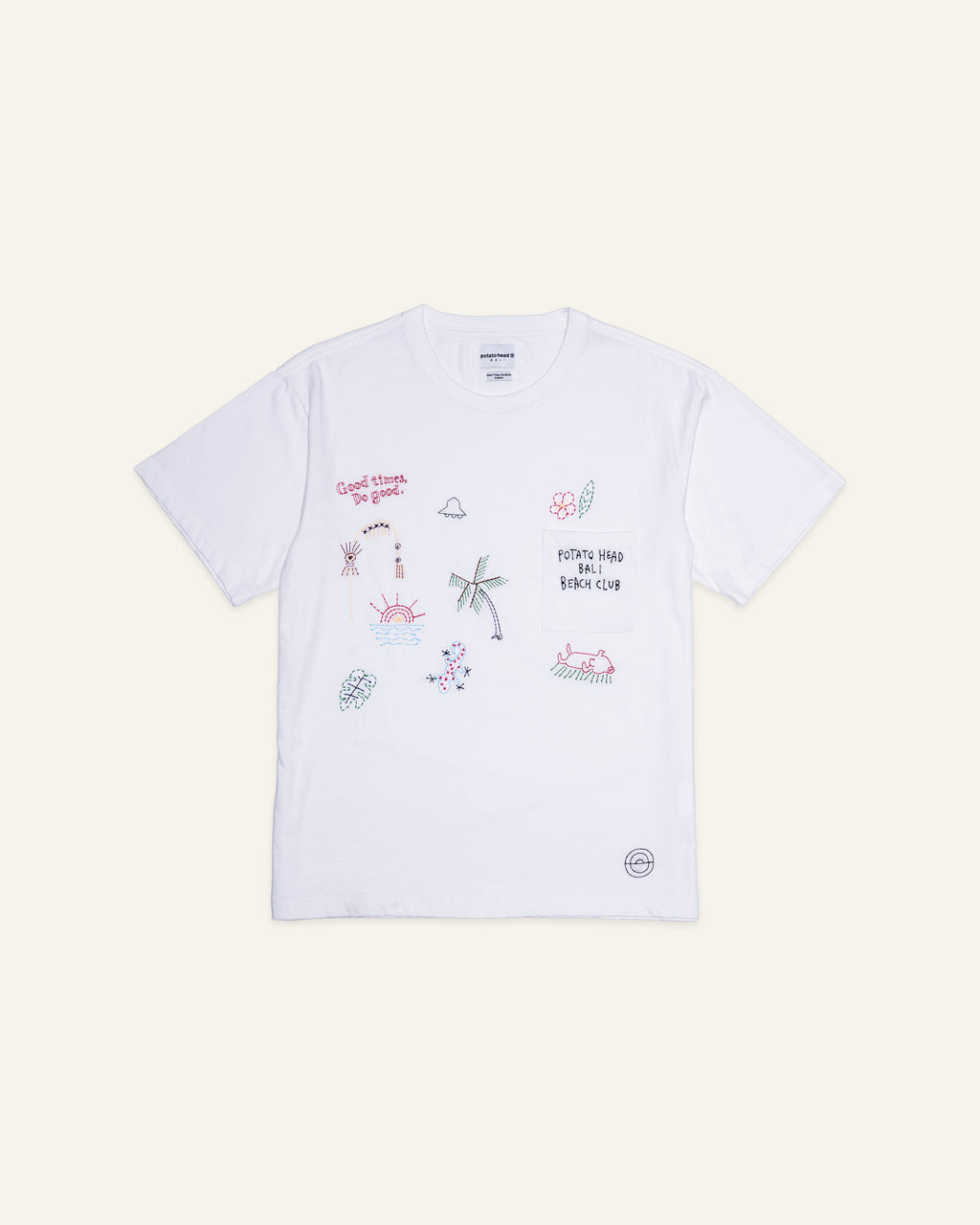 Bali's Embroidery Pocket T-Shirt Off White