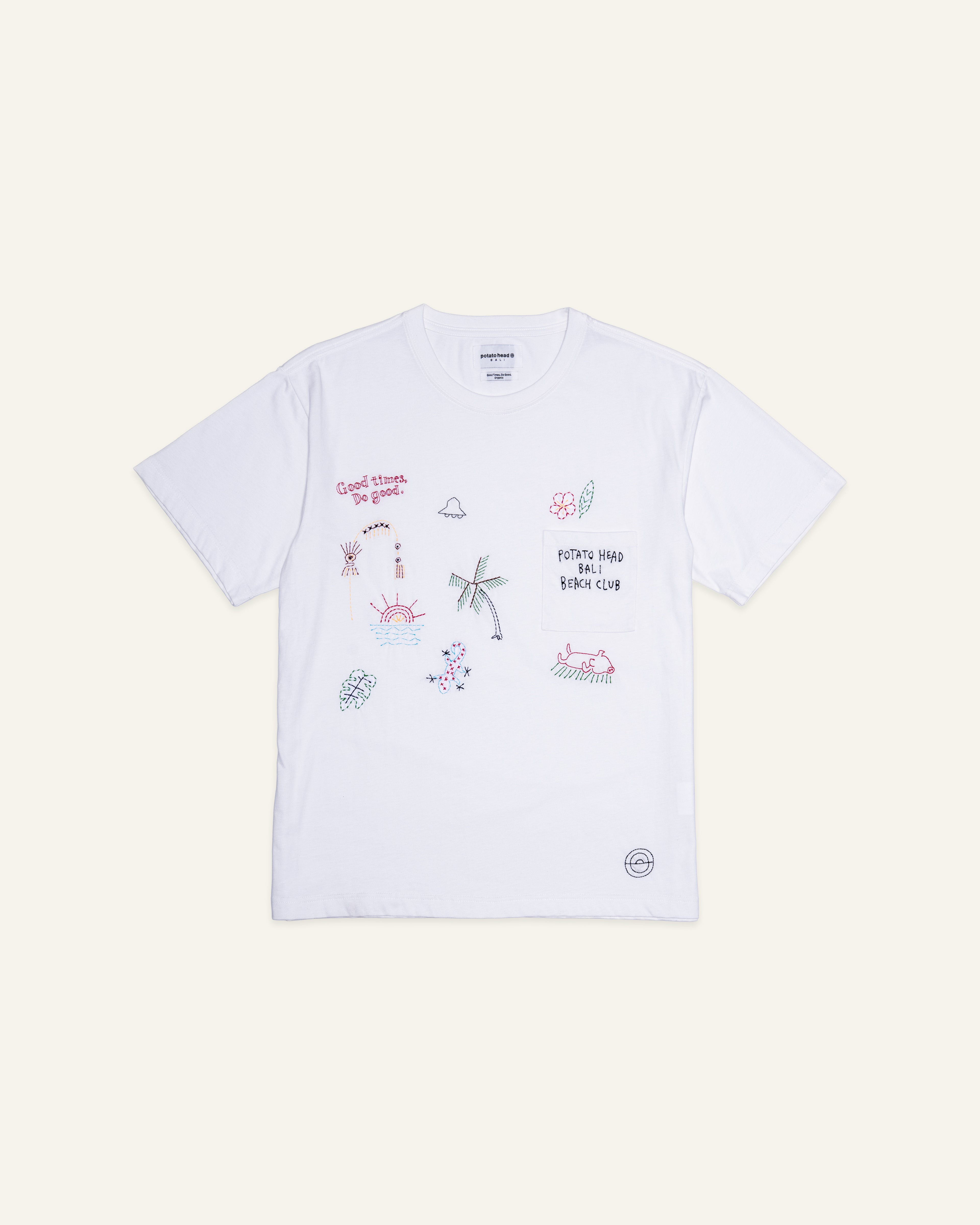 Bali's Embroidery Pocket T-Shirt Off White