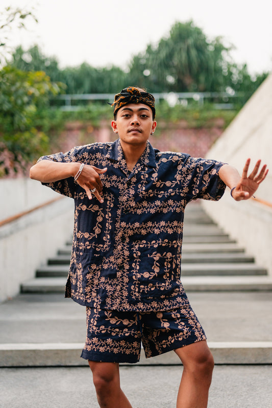 Yin Yang Paisley Short Sleeve Shirt (Navy)