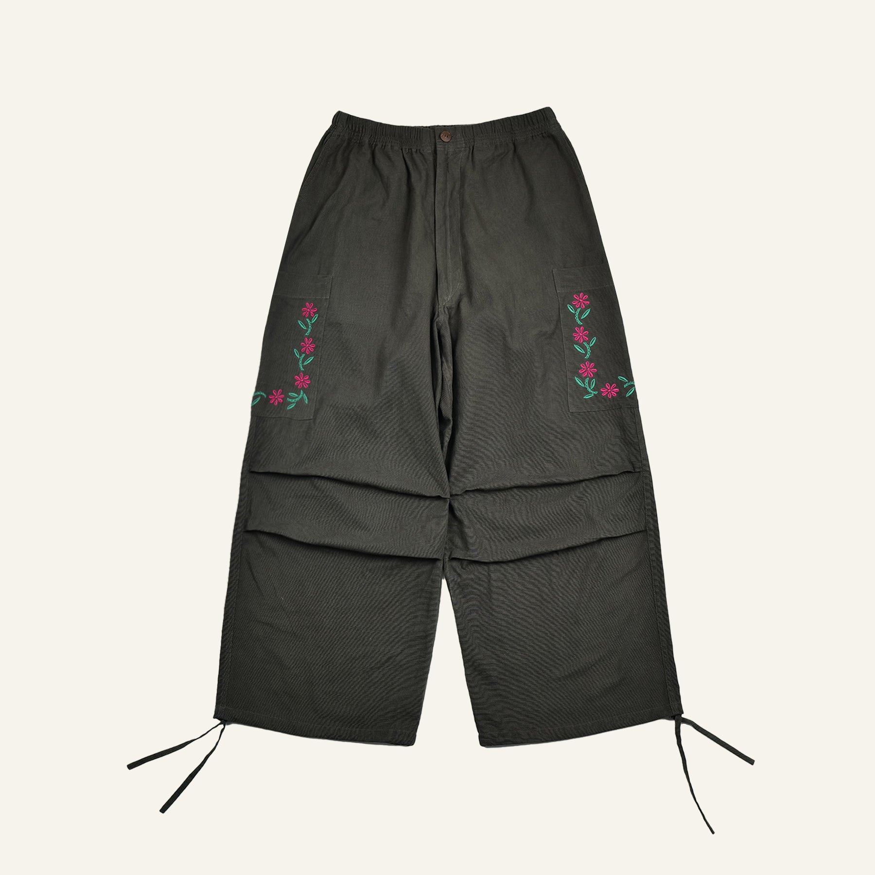 Embroidered Cargo Pants (Olive)