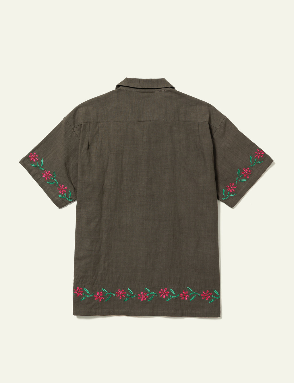 Embroidered Short Sleeve Shirt (Olive)
