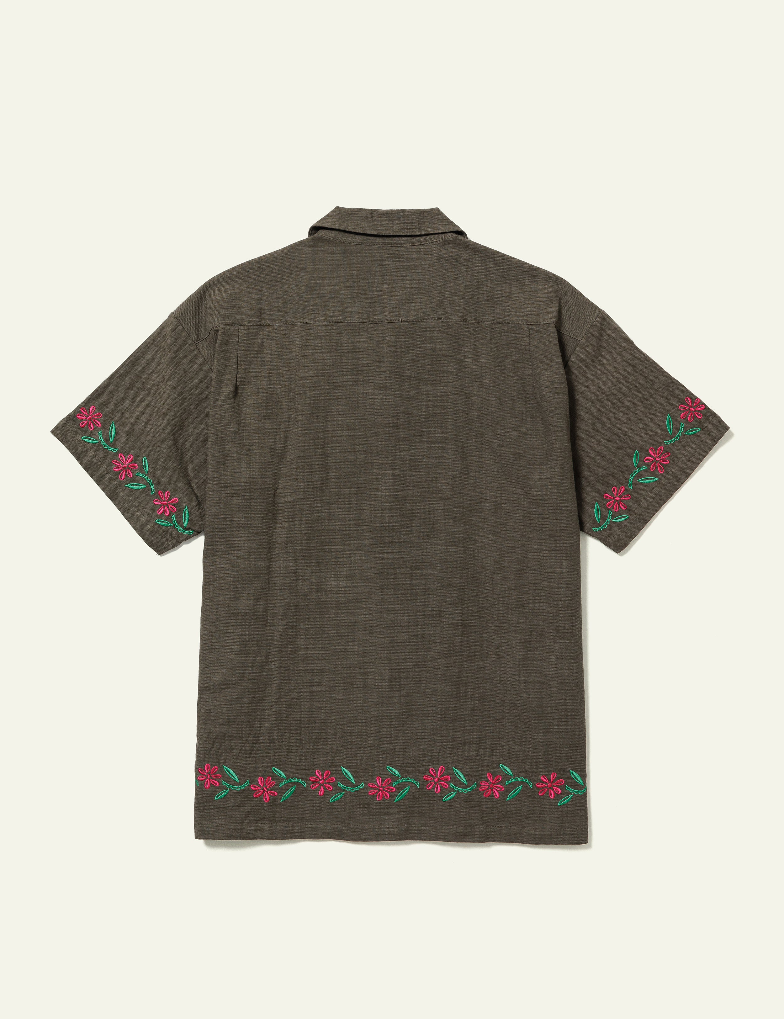 Embroidered Short Sleeve Shirt (Olive)