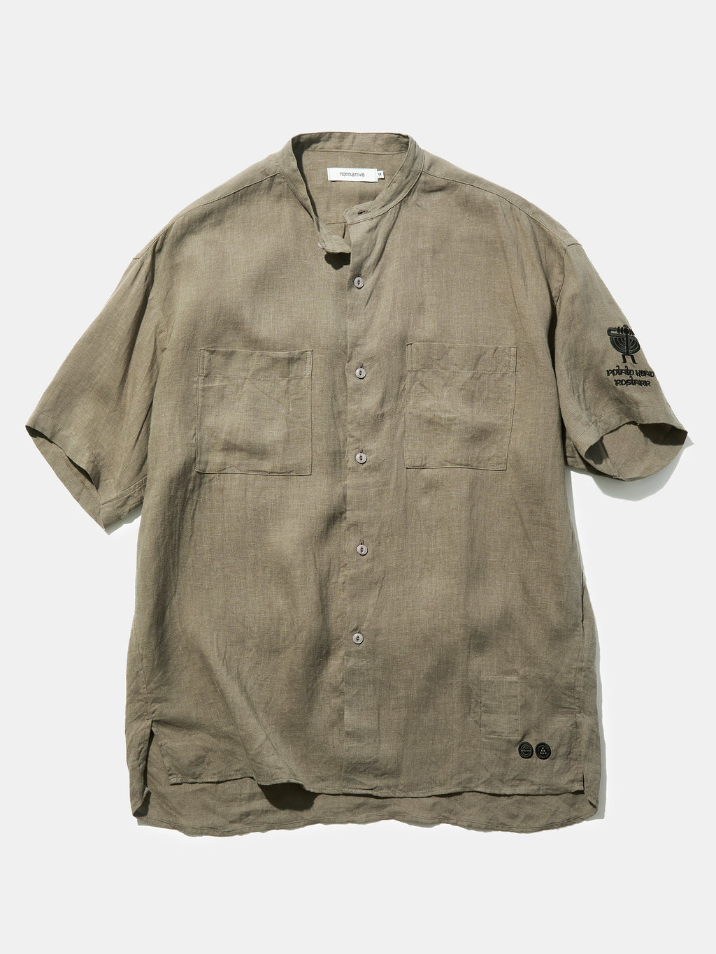 Potato Head × Rostarr × nonnative OFFICER STAND COLLAR S/S SHIRT LINEN CANVAS