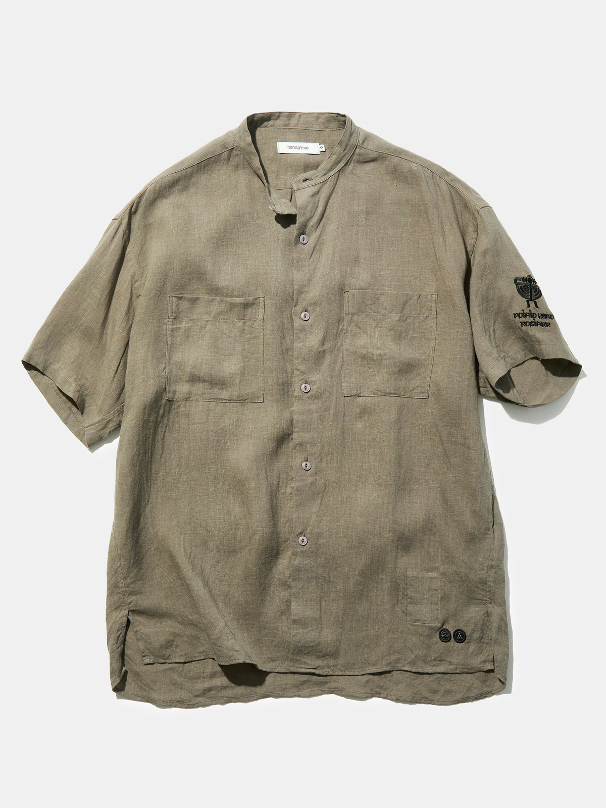 Potato Head × Rostarr × nonnative OFFICER STAND COLLAR S/S SHIRT LINEN CANVAS