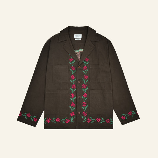 Embroidered Long Sleeve Shirt (Olive)
