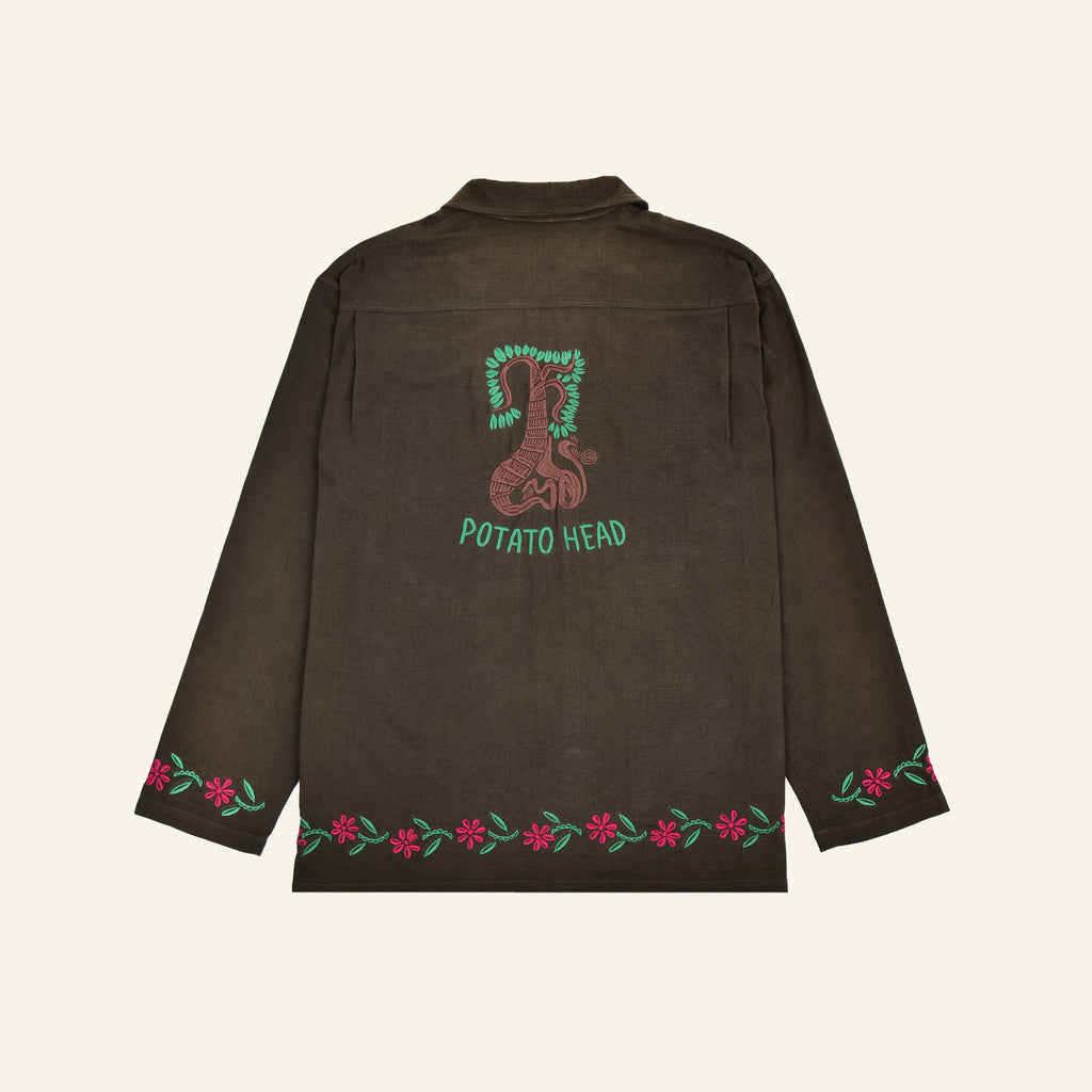 Embroidered Long Sleeve Shirt (Olive)