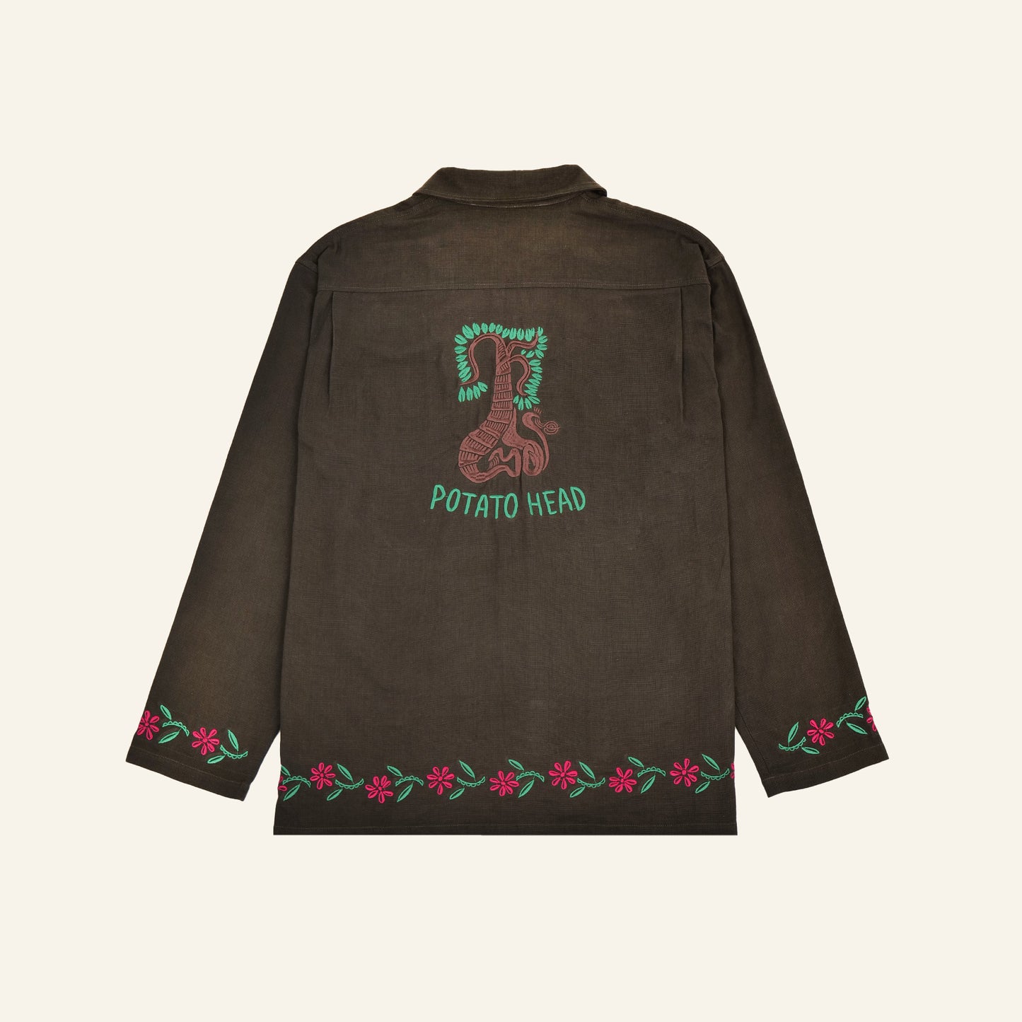 Embroidered Long Sleeve Shirt (Olive)