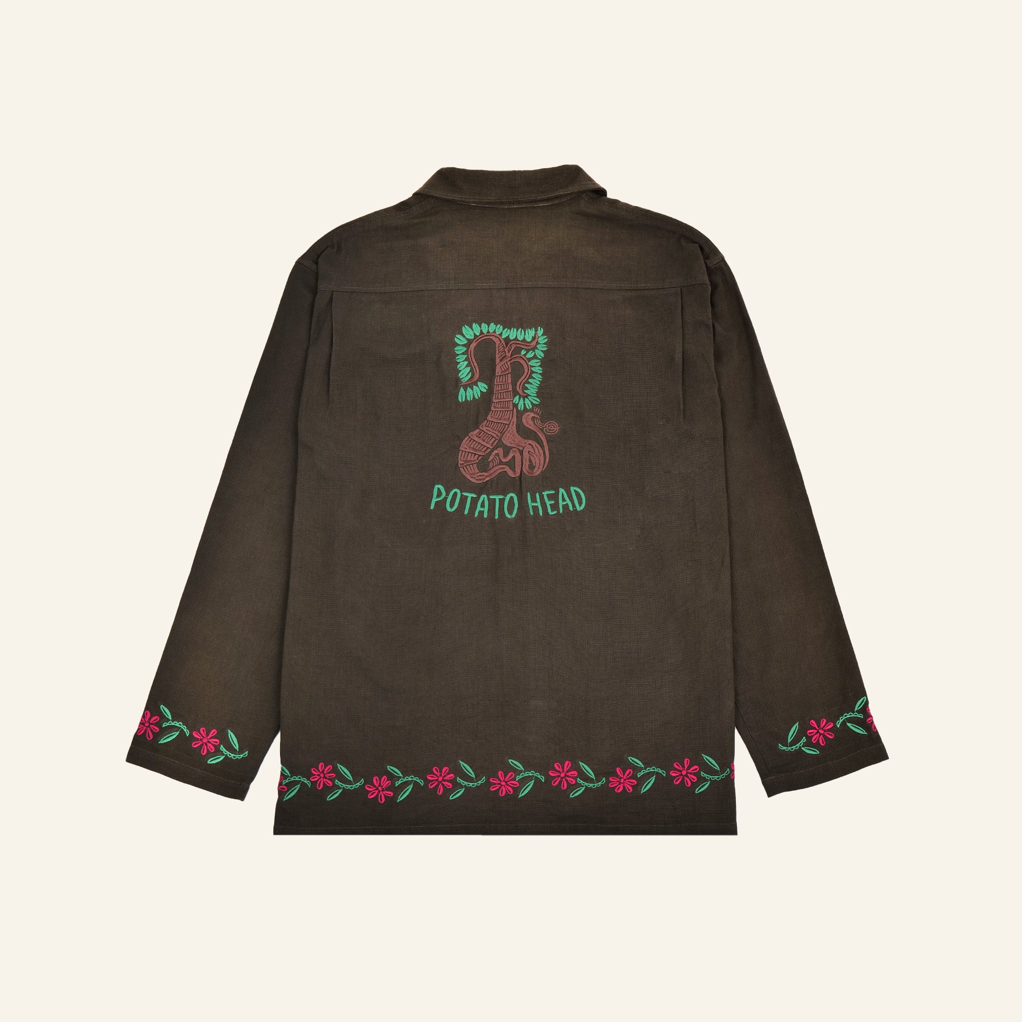 Embroidered Long Sleeve Shirt (Olive)
