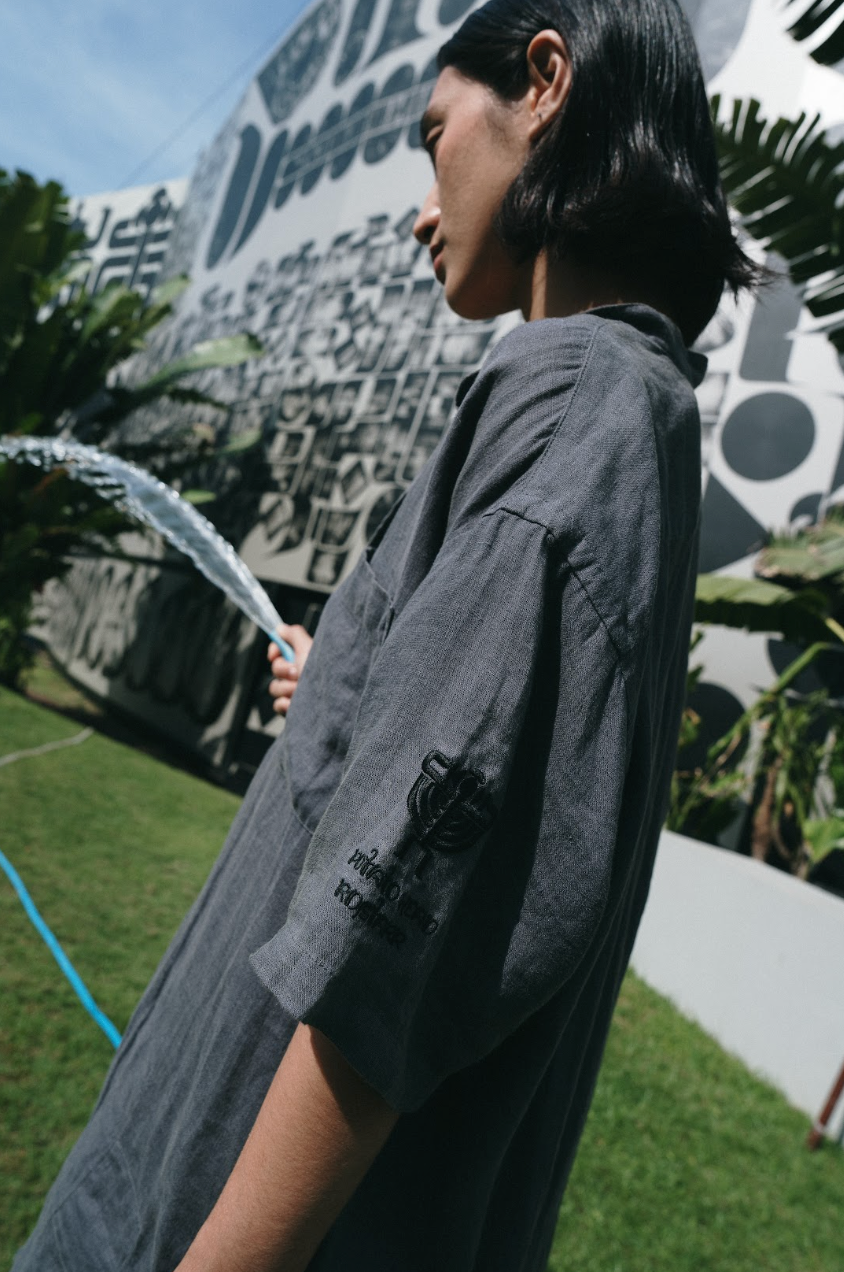 Potato Head × Rostarr × nonnative OFFICER STAND COLLAR S/S SHIRT LINEN CANVAS